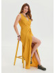 V Neck Slit Detailed Yellow Long Dress 4453